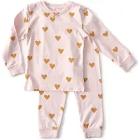 Little label pyjama met hartjes van katoen roze/goud Meisjes Stretchkatoen Ronde hals - maat 122/128