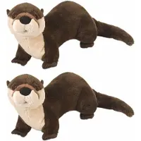 Wild republic Pluche otter knuffel - 2x stuks - bruin - 30 cm - knuffeldieren uit het water