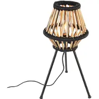 QAZQA Landelijke tripod tafellamp bamboe met zwart - Evalin
