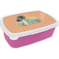 MuchoWow Broodtrommel Roze - Lunchbox - Brooddoos - Bus - Vogel - Palmboom - Surfboard - 18x12x6 cm - Kinderen - Meisje