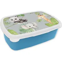 MuchoWow Broodtrommel Blauw - Lunchbox - Brooddoos - Jungle - Bladeren - Dieren - 18x12x6 cm - Kinderen - Jongen