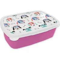 MuchoWow Broodtrommel Roze - Lunchbox - Brooddoos - Jongens - Patronen - Hond - 18x12x6 cm - Kinderen - Meisje