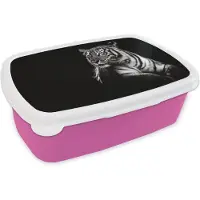 MuchoWow Broodtrommel Roze - Lunchbox - Brooddoos - Tijger - Dieren - Zwart - Wit - 18x12x6 cm - Kinderen - Meisje