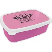 MuchoWow Broodtrommel Roze - Lunchbox - Brooddoos - Quotes - Spreuken - Hond - Life is better with a dog - 18x12x6 cm - Kinderen - Meisje