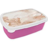 MuchoWow Broodtrommel Roze - Lunchbox - Brooddoos - Marmer - Rood - Wit - 18x12x6 cm - Kinderen - Meisje
