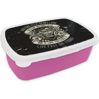 MuchoWow Broodtrommel Roze - Lunchbox - Brooddoos - Motor - Skelet - Vintage - Quote - 18x12x6 cm - Kinderen - Meisje