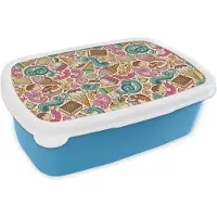 MuchoWow Broodtrommel Blauw - Lunchbox - Brooddoos - Patroon - Wafel - IJs - 18x12x6 cm - Kinderen - Jongen
