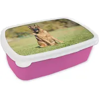 MuchoWow Broodtrommel Roze - Lunchbox - Brooddoos - Duitse Herder zit in de zon - 18x12x6 cm - Kinderen - Meisje