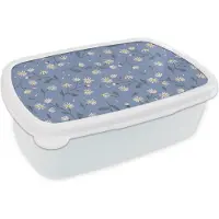 MuchoWow Broodtrommel Wit - Lunchbox - Brooddoos - Bloemen - Patronen - Madelief - 18x12x6 cm - Volwassenen