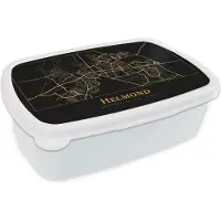 MuchoWow Broodtrommel Wit - Lunchbox - Brooddoos - Kaart - Helmond - Goud - Zwart - 18x12x6 cm - Volwassenen