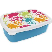 MuchoWow Broodtrommel Blauw - Lunchbox - Brooddoos - Patronen - Verf - Regenboog - 18x12x6 cm - Kinderen - Jongen