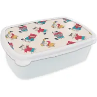 MuchoWow Broodtrommel Wit - Lunchbox - Brooddoos - Winter - Kat - Dieren - Patroon - 18x12x6 cm - Volwassenen