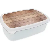 MuchoWow Broodtrommel Wit - Lunchbox - Brooddoos - Eikenhout - Planken - Patronen - 18x12x6 cm - Volwassenen