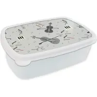 MuchoWow Broodtrommel Wit - Lunchbox - Brooddoos - Patroon - Muziek - Viool - 18x12x6 cm - Volwassenen