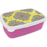 MuchoWow Broodtrommel Roze - Lunchbox - Brooddoos - Barok - Abstract - Patronen - Bloemen - 18x12x6 cm - Kinderen - Meisje