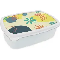 MuchoWow Broodtrommel Wit - Lunchbox - Brooddoos - Zomer - Vormen - Abstract - 18x12x6 cm - Volwassenen