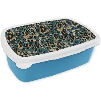 MuchoWow Broodtrommel Blauw - Lunchbox - Brooddoos - Panter - Dierenprint - Bruin - 18x12x6 cm - Kinderen - Jongen