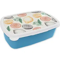 MuchoWow Broodtrommel Blauw - Lunchbox - Brooddoos - Fruit - Vintage - Keuken - Patronen - 18x12x6 cm - Kinderen - Jongen