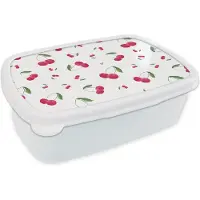 MuchoWow Broodtrommel Wit - Lunchbox - Brooddoos - Kersen - Waterverf - Design - 18x12x6 cm - Volwassenen