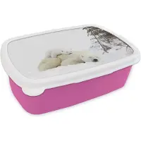 MuchoWow Broodtrommel Roze - Lunchbox - Brooddoos - IJsbeer - Sneeuw - Boom - 18x12x6 cm - Kinderen - Meisje