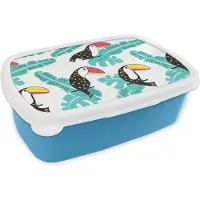 MuchoWow Broodtrommel Blauw - Lunchbox - Brooddoos - Patroon - Jungle - Toekan - 18x12x6 cm - Kinderen - Jongen
