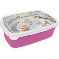 MuchoWow Broodtrommel Roze - Lunchbox - Brooddoos - Winter - Vos - Beer - Sneeuw - 18x12x6 cm - Kinderen - Meisje