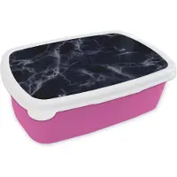 MuchoWow Broodtrommel Roze - Lunchbox - Brooddoos - Marmer - Patroon - Zwart - Grijs - 18x12x6 cm - Kinderen - Meisje