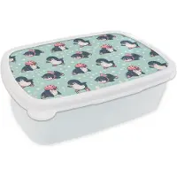 MuchoWow Broodtrommel Wit - Lunchbox - Brooddoos - Pinguïn - Schaatsen - Muts - Kinderen - Patroon - 18x12x6 cm - Volwassenen