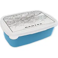 MuchoWow Broodtrommel Blauw - Lunchbox - Brooddoos - Stadskaart - Plattegrond - Nantes - Kaart - Frankrijk - Zwart wit - 18x12x6 cm - Kinderen - Jongen