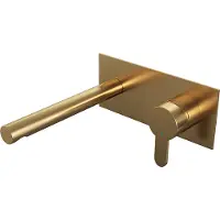 Brauer Inbouw wastafelmengkraan gold edition coldstart rechte uitloop korte platte hendel rechts geborsteld goud pvd met afdekplaat