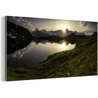 MuchoWow Wanddecoratie Metaal - Aluminium Schilderij Industrieel - Zwitserland - Alpen - Water - 120x60 cm - Dibond - Foto op aluminium - Industriële muurdecoratie - Voor de woonkamer/slaapkamer