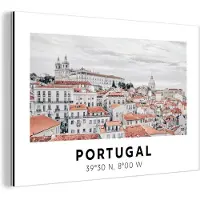 MuchoWow Wanddecoratie Metaal - Aluminium Schilderij Industrieel - Portugal - Europa - Rood - Skyline - 180x120 cm - Dibond - Foto op aluminium - Industriële muurdecoratie - Voor de woonkamer/slaapkamer