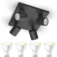 Wiz Runner Opbouwspot (Zwart) - Warm tot Koelwit Licht - Plafondspot met 4 Lichtpunten - GU10 -Te bedienen via WiFi