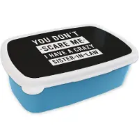 MuchoWow Broodtrommel Blauw - Lunchbox - Brooddoos - Quotes - Zus - Cadeau - humor - 18x12x6 cm - Kinderen - Jongen