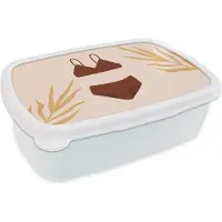 MuchoWow Broodtrommel Wit - Lunchbox - Brooddoos - Zomer - Bikini - Bladeren - 18x12x6 cm - Volwassenen