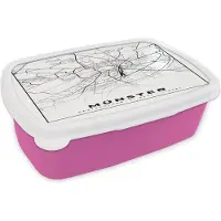 MuchoWow Broodtrommel Roze - Lunchbox - Brooddoos - Münster - Stadskaart - Plattegrond - Kaart - 18x12x6 cm - Kinderen - Meisje