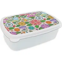 MuchoWow Broodtrommel Wit - Lunchbox - Brooddoos - Bloemen - Regenboog - Vlinder - Design - 18x12x6 cm - Volwassenen
