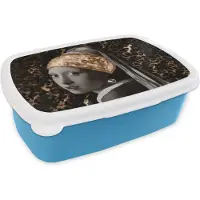 MuchoWow Broodtrommel Blauw - Lunchbox - Brooddoos - Meisje met de parel - Design - Panter - 18x12x6 cm - Kinderen - Jongen
