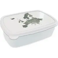 MuchoWow Broodtrommel Wit - Lunchbox - Brooddoos - Kaart Europa - Waterverf - Grijs - 18x12x6 cm - Volwassenen