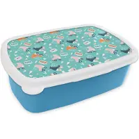 MuchoWow Broodtrommel Blauw - Lunchbox - Brooddoos - Rolschaatsen - Patronen - Vintage - 18x12x6 cm - Kinderen - Jongen