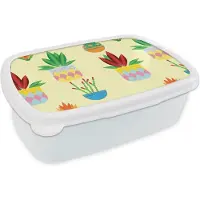 MuchoWow Broodtrommel Wit - Lunchbox - Brooddoos - Planten - Bloempot - Patronen - Regenboog - 18x12x6 cm - Volwassenen