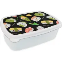 MuchoWow Broodtrommel Wit - Lunchbox - Brooddoos - Kawaii - Sushi - Patronen - 18x12x6 cm - Volwassenen