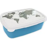 MuchoWow Broodtrommel Blauw - Lunchbox - Brooddoos - Wereldkaart - Waterverf - Grijs - 18x12x6 cm - Kinderen - Jongen