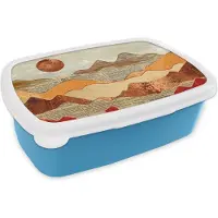 MuchoWow Broodtrommel Blauw - Lunchbox - Brooddoos - Vintage - Krant - Brons - Abstract - Landschap - Kleuren - 18x12x6 cm - Kinderen - Jongen