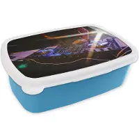 MuchoWow Broodtrommel Blauw - Lunchbox - Brooddoos - Mengpaneel met een fel licht op de achtergrond - 18x12x6 cm - Kinderen - Jongen