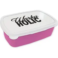 MuchoWow Broodtrommel Roze - Lunchbox - Brooddoos - Werk - Spreuken - Quotes - 'Workaholic' - 18x12x6 cm - Kinderen - Meisje
