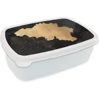 MuchoWow Broodtrommel Wit - Lunchbox - Brooddoos - Kaart - België - Goud - 18x12x6 cm - Volwassenen
