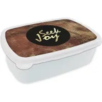 MuchoWow Broodtrommel Wit - Lunchbox - Brooddoos - Quotes - Geluk - Goud - Bruin - 18x12x6 cm - Volwassenen