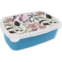 MuchoWow Broodtrommel Blauw - Lunchbox - Brooddoos - Jungle - Bloemen - Vintage - Patronen - 18x12x6 cm - Kinderen - Jongen