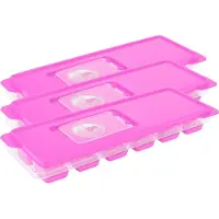 Excellent houseware ijsklontjes tray - Set van 5x stuks - ijsblokjes vormpjes - 12 vakjes - kunststof - roze - met afsluitdeksel